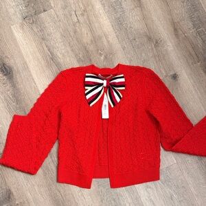 Alice + Olivia Red Kids Jacket with Striped Bow